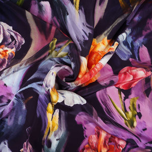 Purple with Black Abstract print Crepe Fabric NVC-31826 - TradeUNO