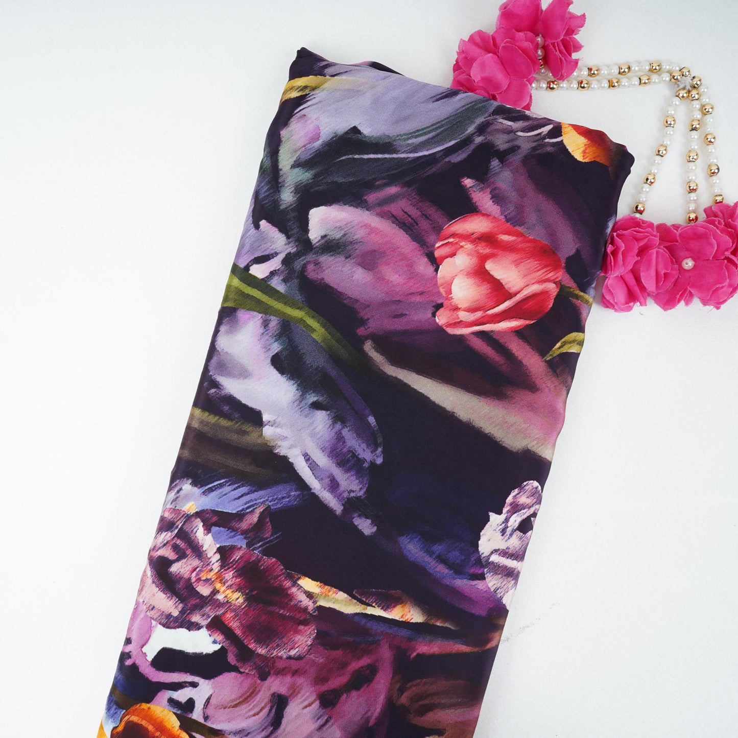 Purple with Black Abstract print Crepe Fabric NVC-31826