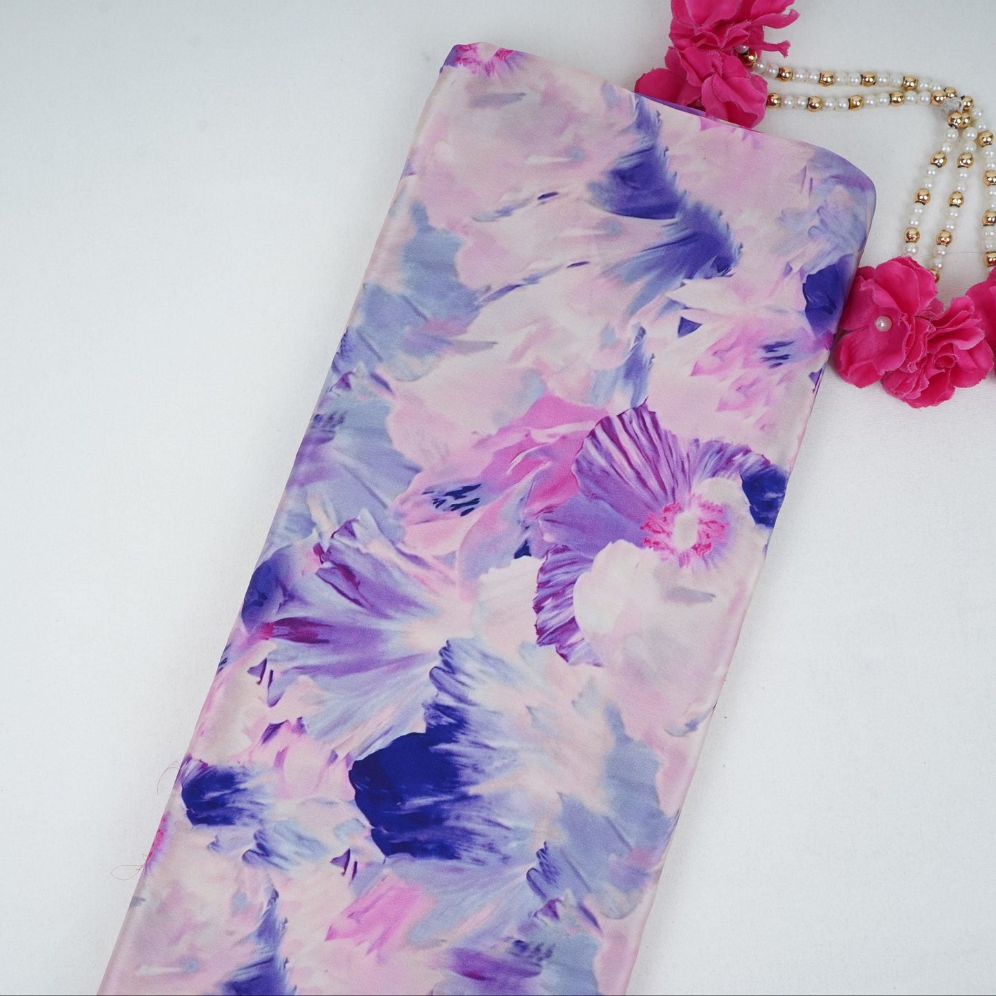 Cream Pink Abstract print Crepe Fabric NVC-31837