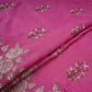 Dusty Rose Pink floral Border embroidery Raw Silk Fabric VFS-31856