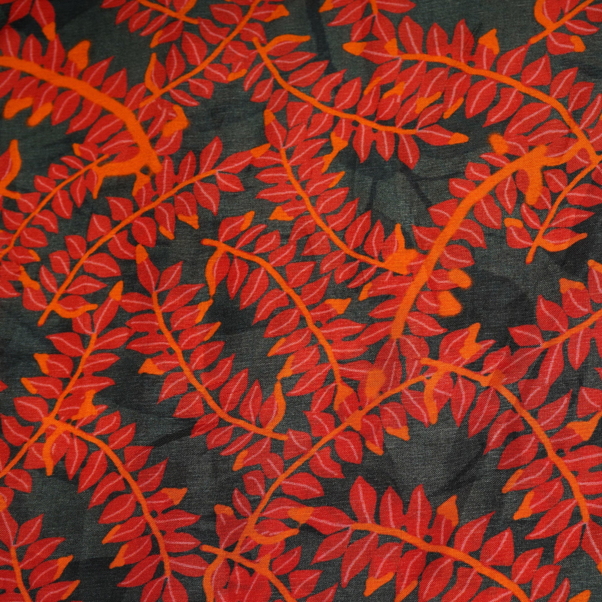 Black Floral Print Upada Silk Fabric 21091