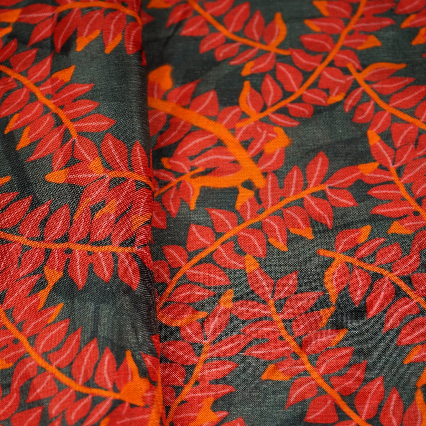 Black Floral Print Upada Silk Fabric 21091