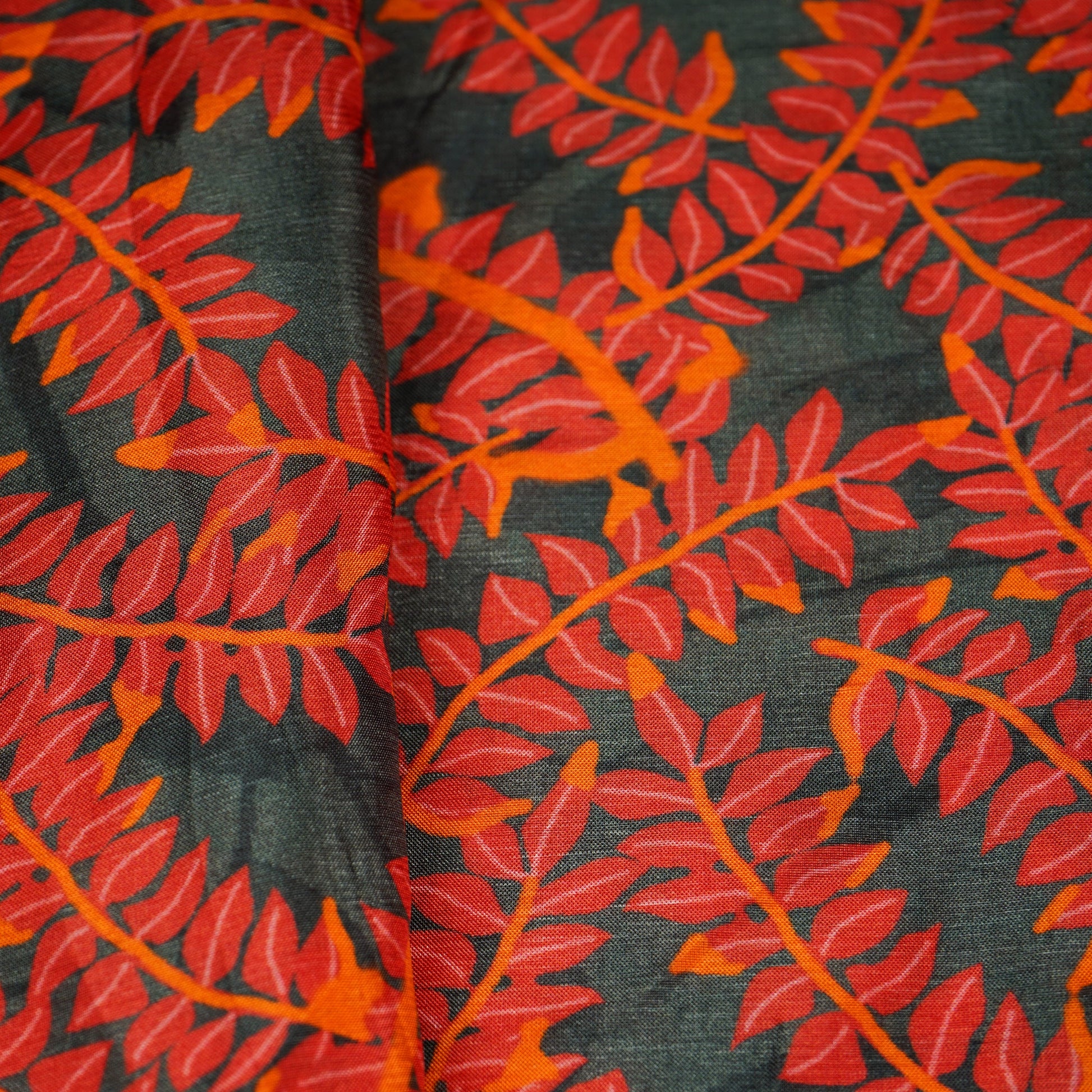 Black Floral Print Upada Silk Fabric 21091