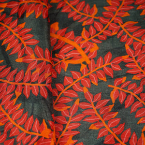Black Floral Print Upada Silk Fabric 21091