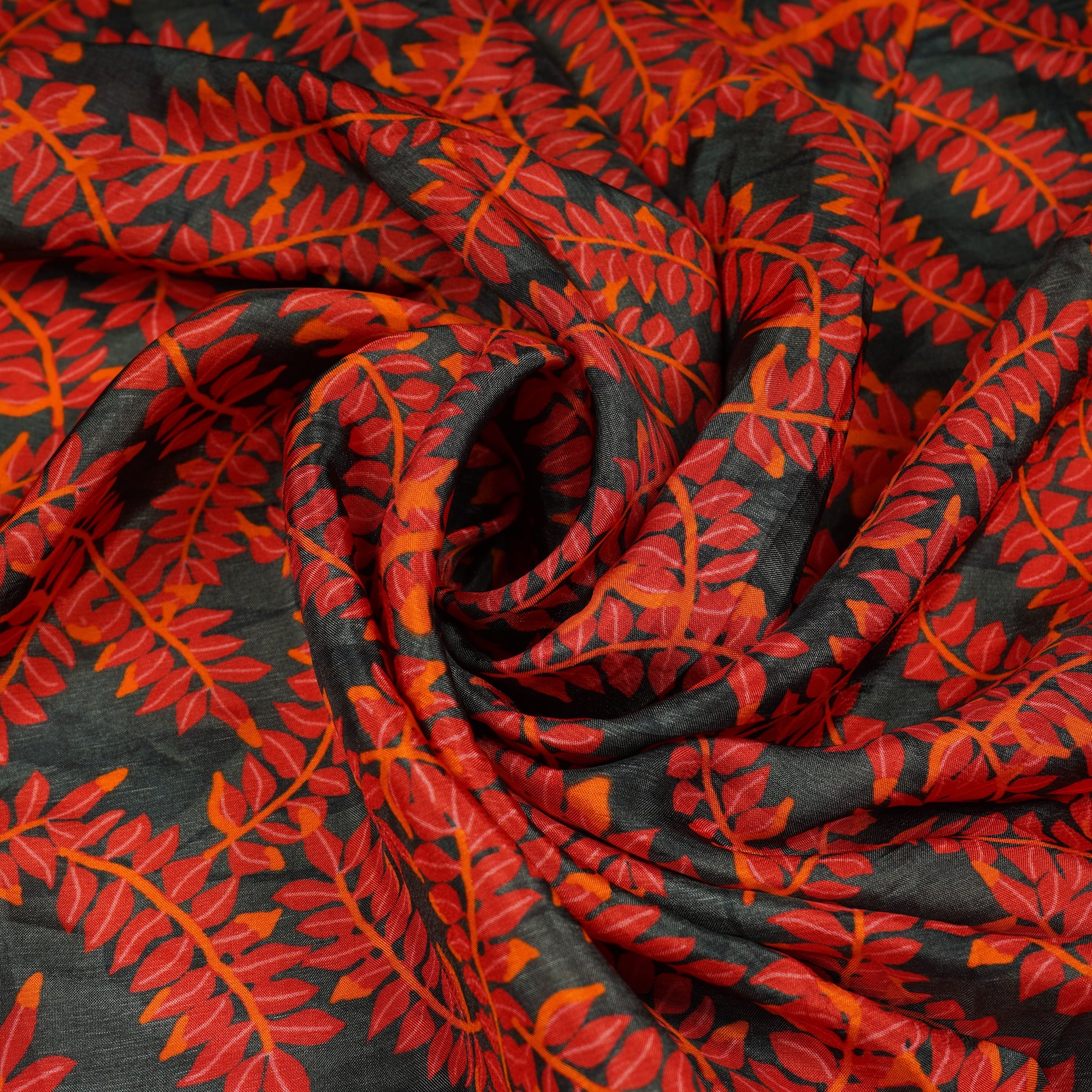 Black Floral Print Upada Silk Fabric 21091