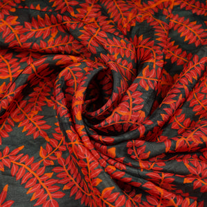 Black Floral Print Upada Silk Fabric 21091