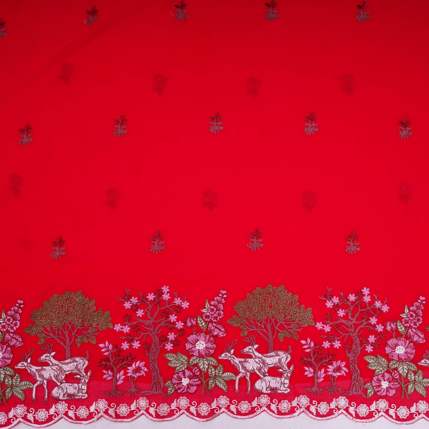 Red floral Border embroidery Georgette Fabric VFS-31865