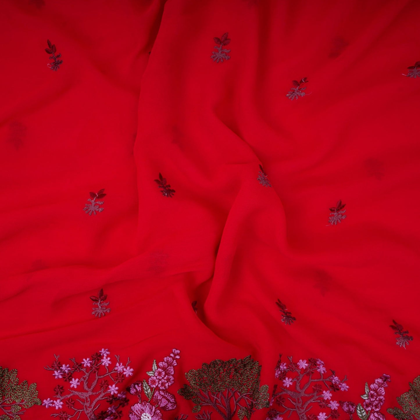 Red floral Border embroidery Georgette Fabric VFS-31865