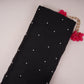 Black Beads Work Linen Fabric SU-31870