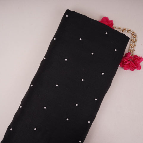 Black Beads Work Linen Fabric SU-31870