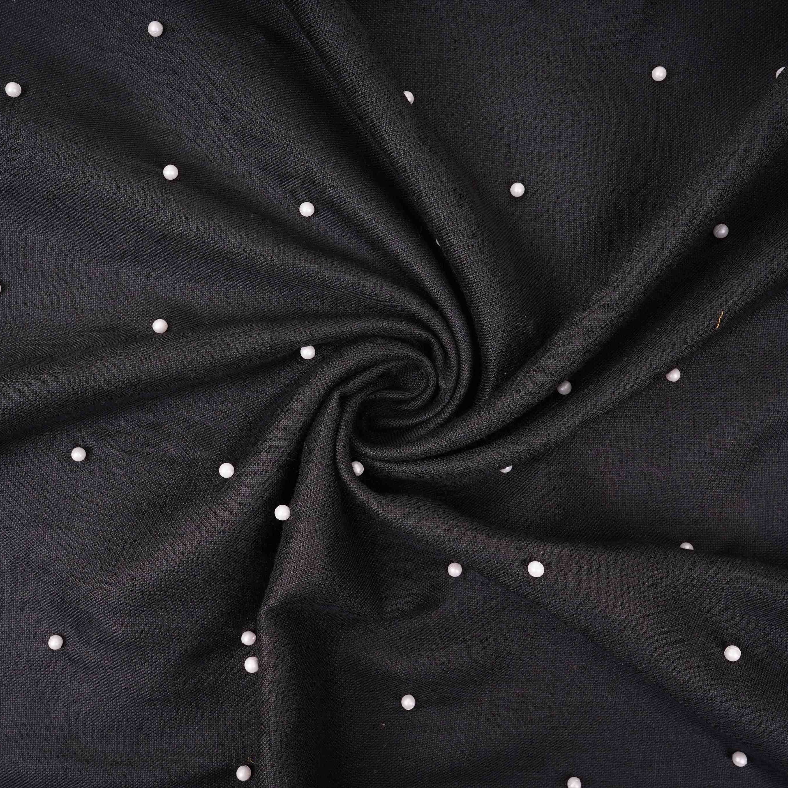 Black Beads Work Linen Fabric SU-31870 - TradeUNO