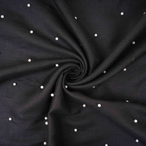 Black Beads Work Linen Fabric SU-31870 - TradeUNO