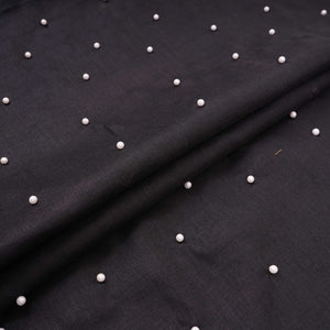 Black Beads Work Linen Fabric SU-31870 - TradeUNO