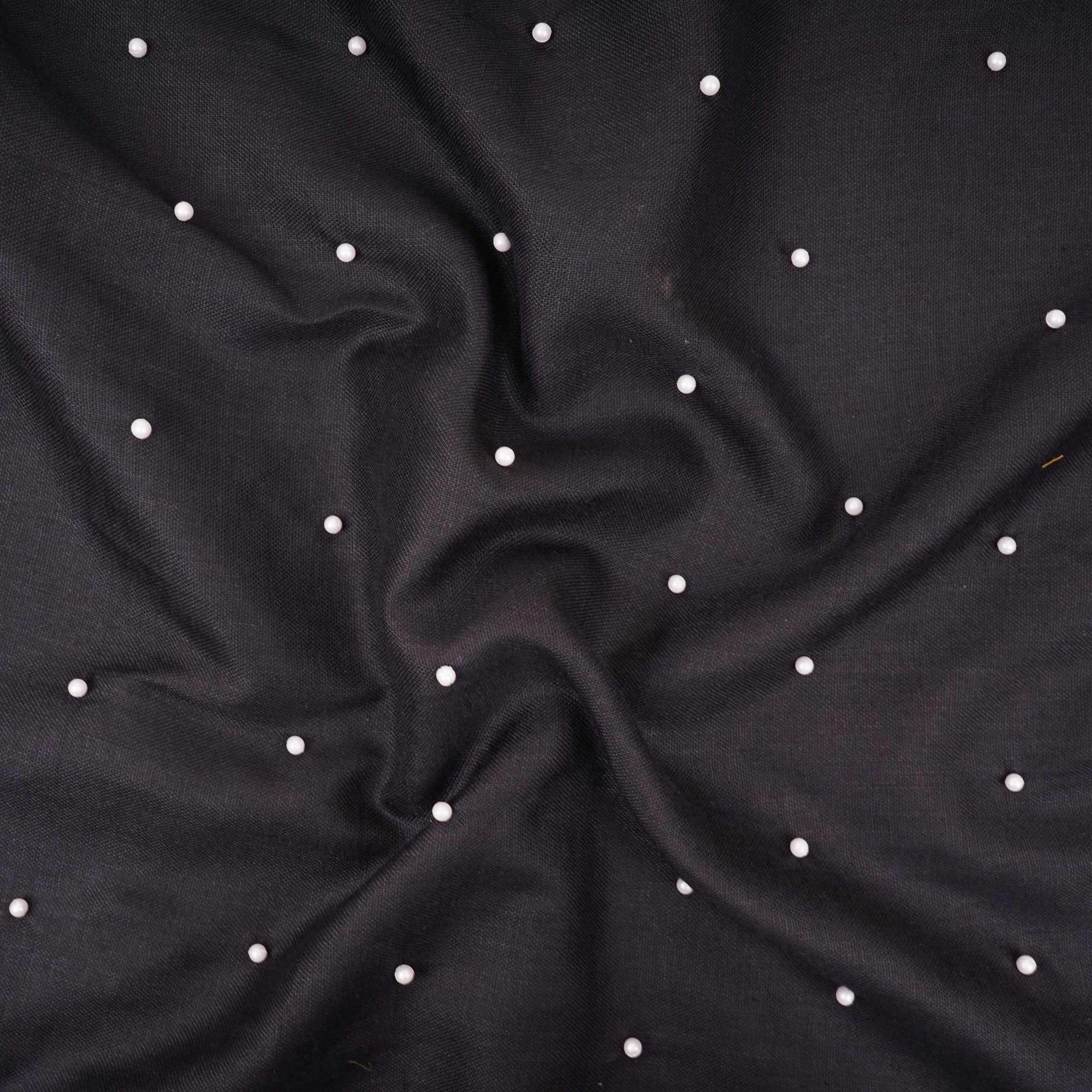 Black Beads Work Linen Fabric SU-31870 - TradeUNO