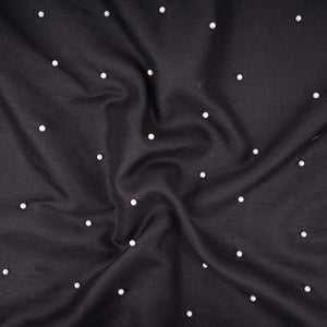 Black Beads Work Linen Fabric SU-31870 - TradeUNO