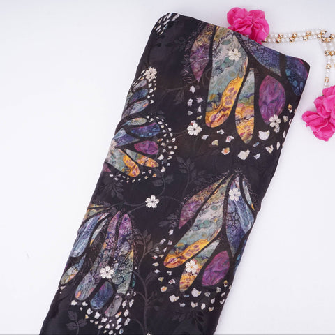 Black Abstract zari jacquard Pure Bemberg Crepe Fabric MTF-31801