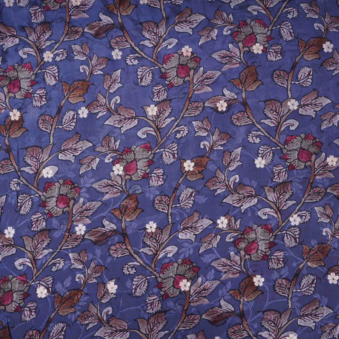 Blue Purple floral zari jacquard Pure Bemberg Crepe Fabric MTF-31806