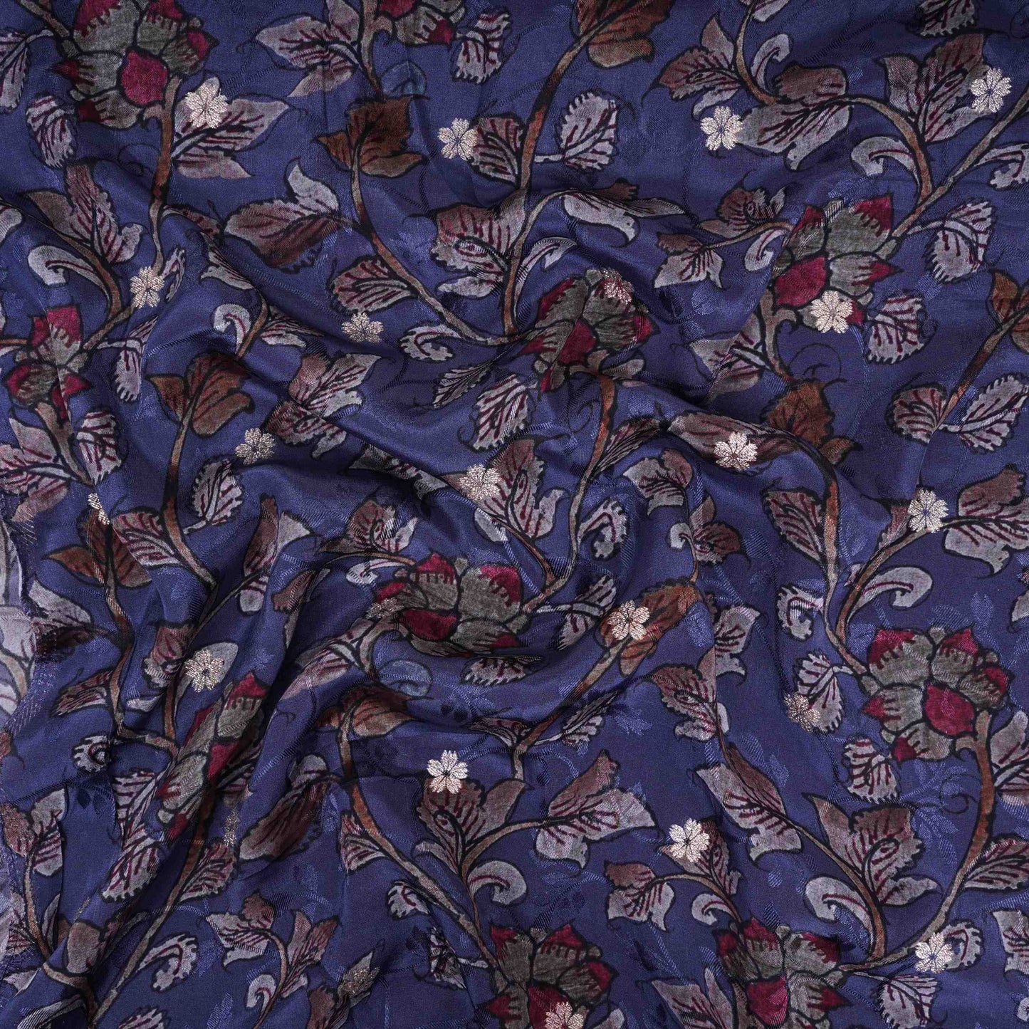 Blue Purple floral zari jacquard Pure Bemberg Crepe Fabric MTF-31806