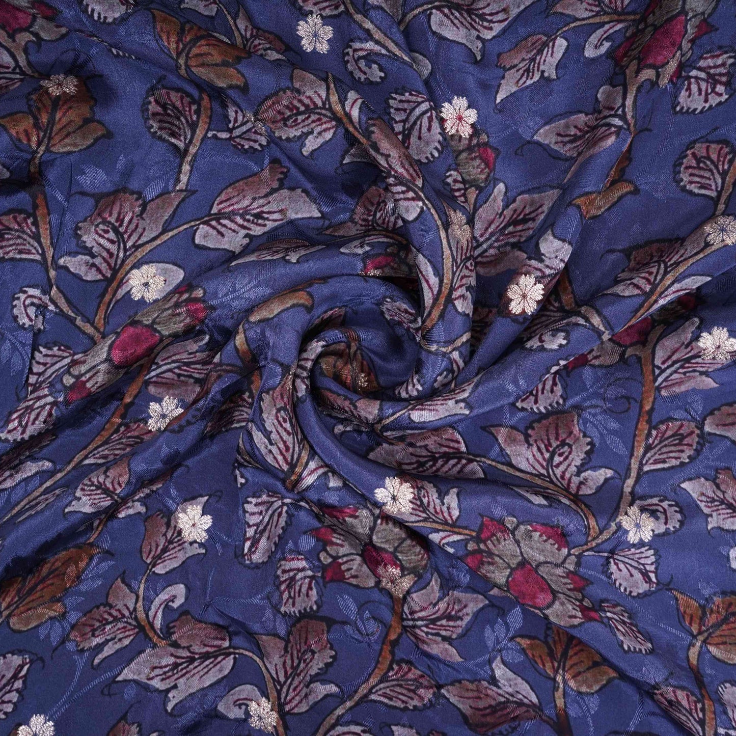 Blue Purple floral zari jacquard Pure Bemberg Crepe Fabric MTF-31806