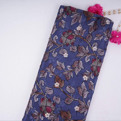 Blue Purple floral zari jacquard Pure Bemberg Crepe Fabric MTF-31806
