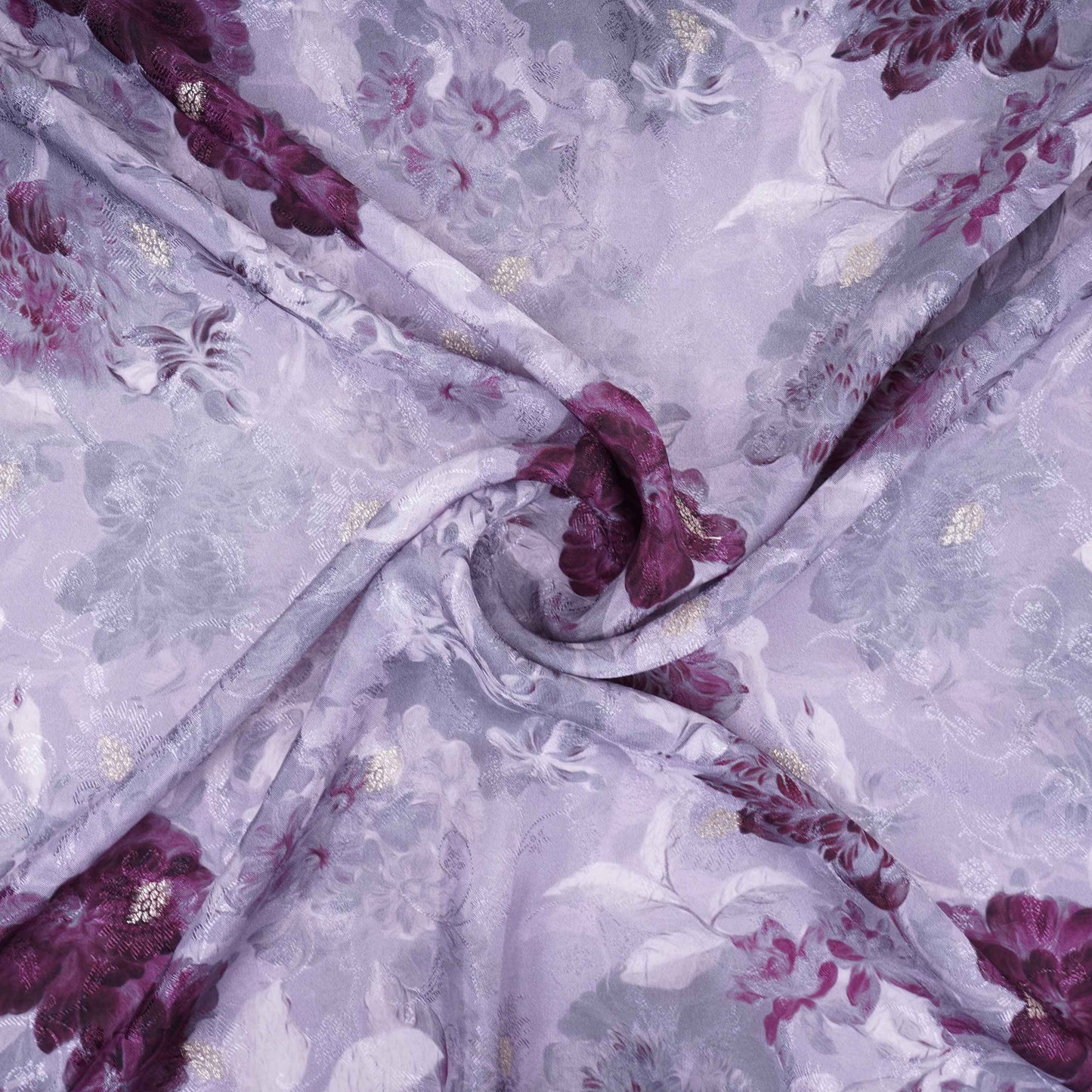 Light Grey floral zari jacquard Pure Bemberg Crepe Fabric MTF-31805