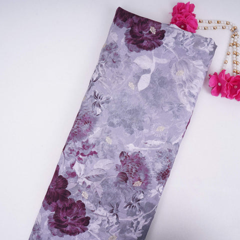 Light Grey floral zari jacquard Pure Bemberg Crepe Fabric MTF-31805