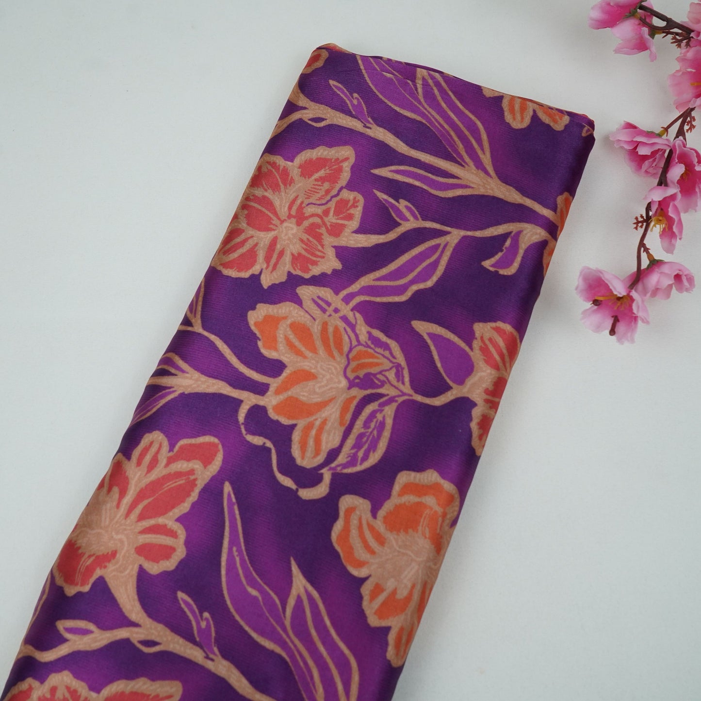 Purple floral print Bemberg Modal Silk Fabric KTP-31413