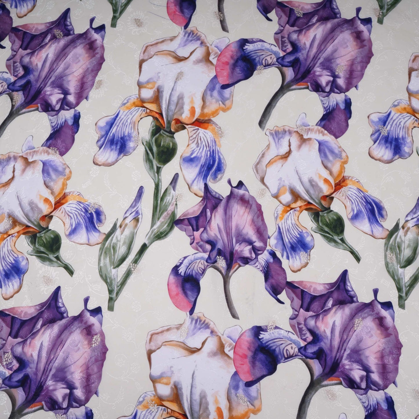 Cream floral zari jacquard Pure Bemberg Crepe Fabric MTF-31808
