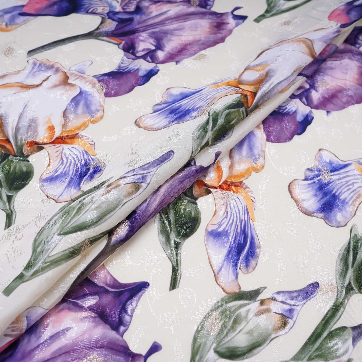 Cream floral zari jacquard Pure Bemberg Crepe Fabric MTF-31808