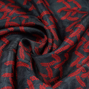 Black Floral Print Upada Silk Fabric 21092