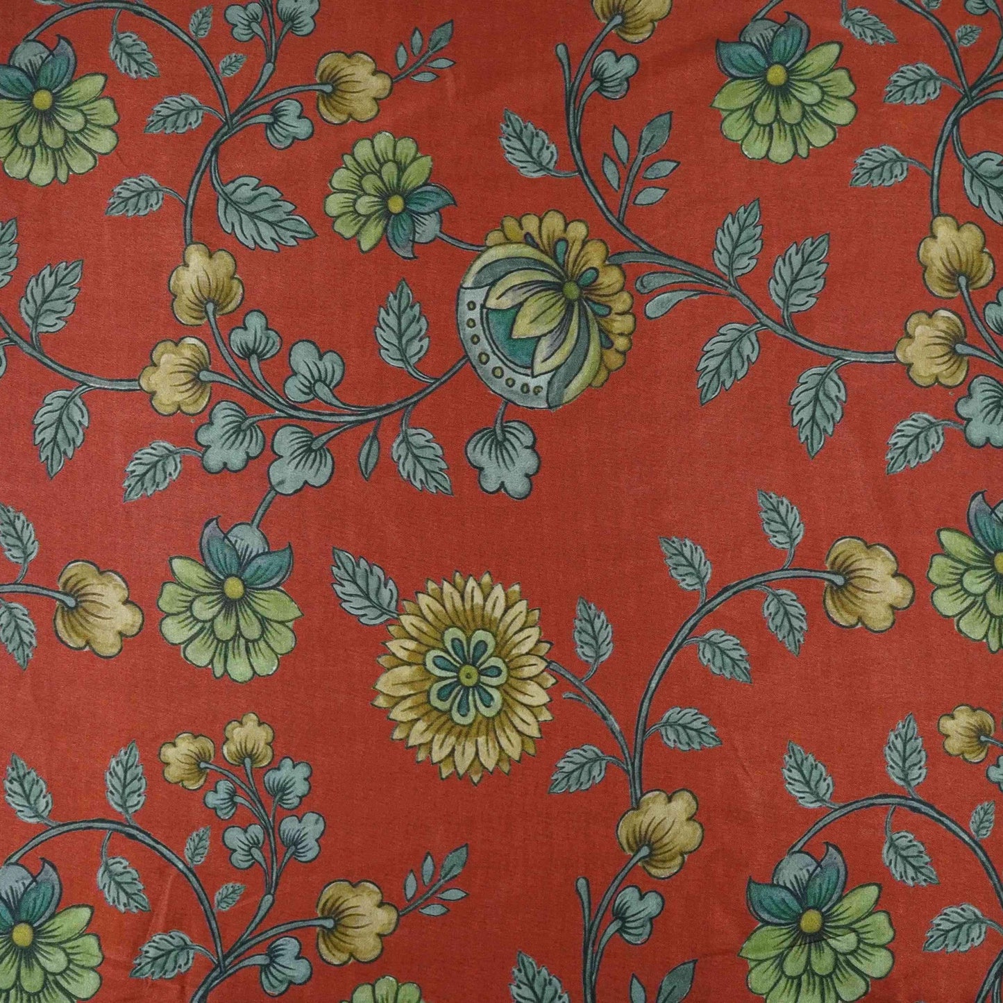 Rust Orange floral print Bemberg Modal Silk Fabric KTP-31384