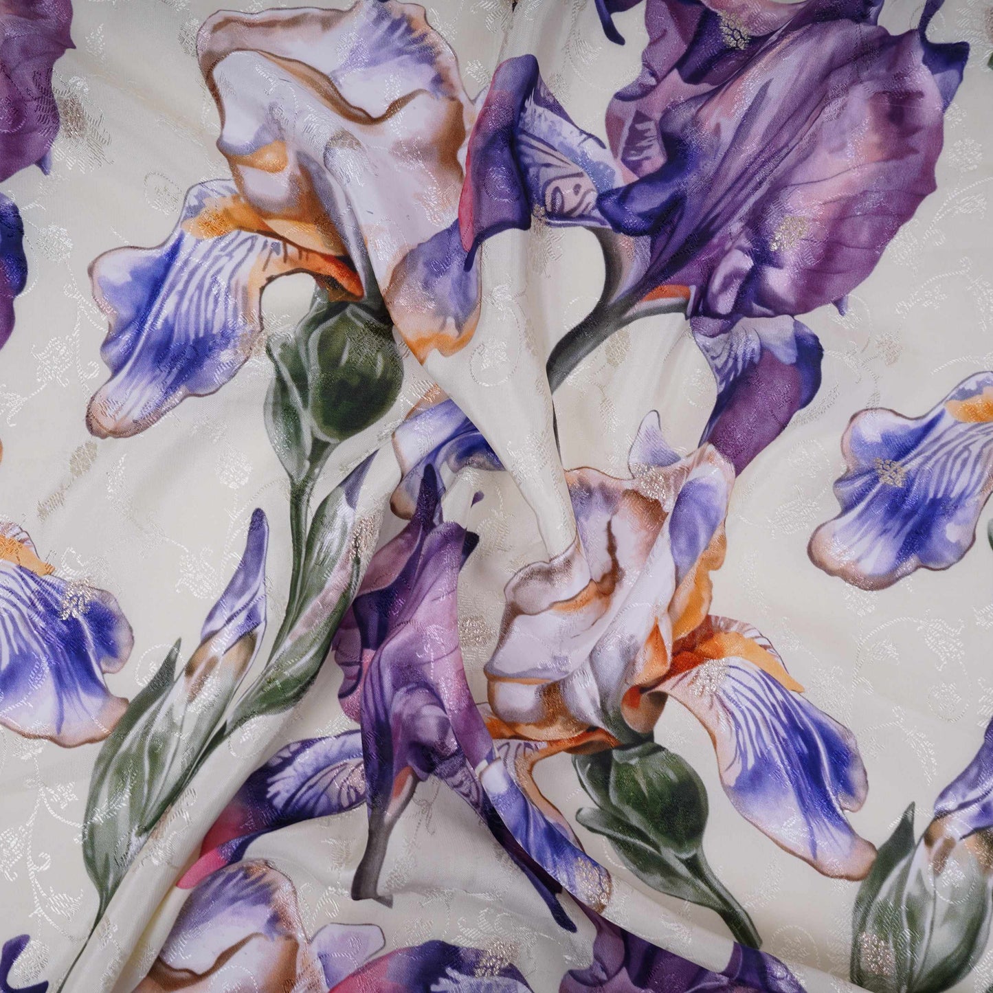 Cream floral zari jacquard Pure Bemberg Crepe Fabric MTF-31808