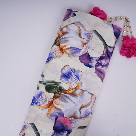 Cream floral zari jacquard Pure Bemberg Crepe Fabric MTF-31808