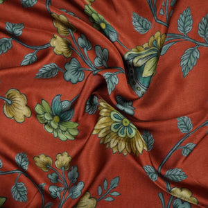 Rust Orange floral print Bemberg Modal Silk Fabric KTP-31384 - TradeUNO