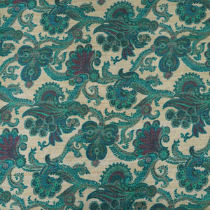 Beige with Teal Blue Paisley print Bemberg Modal Silk Fabric KTP-31387 - TradeUNO