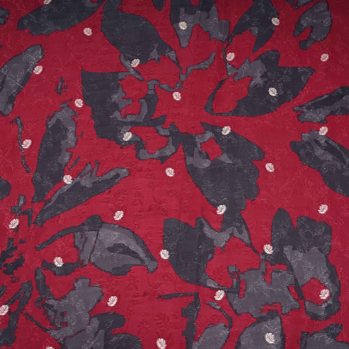 Maroon Abstract zari jacquard Pure Bemberg Crepe Fabric MTF-31807