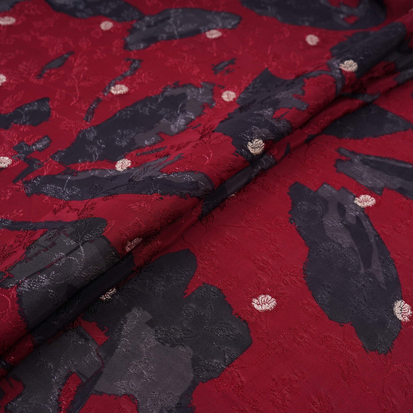 Maroon Abstract zari jacquard Pure Bemberg Crepe Fabric MTF-31807