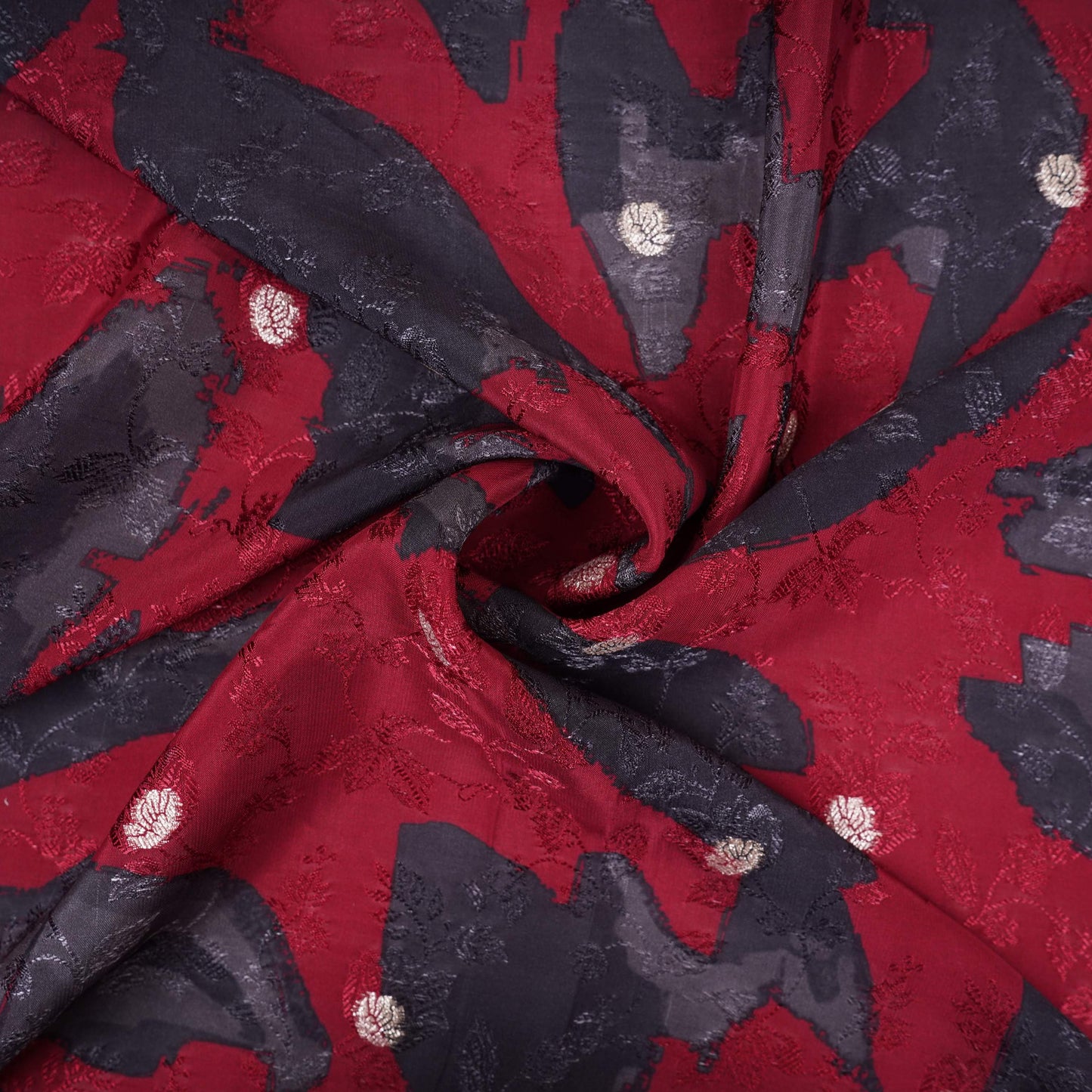 Maroon Abstract zari jacquard Pure Bemberg Crepe Fabric MTF-31807