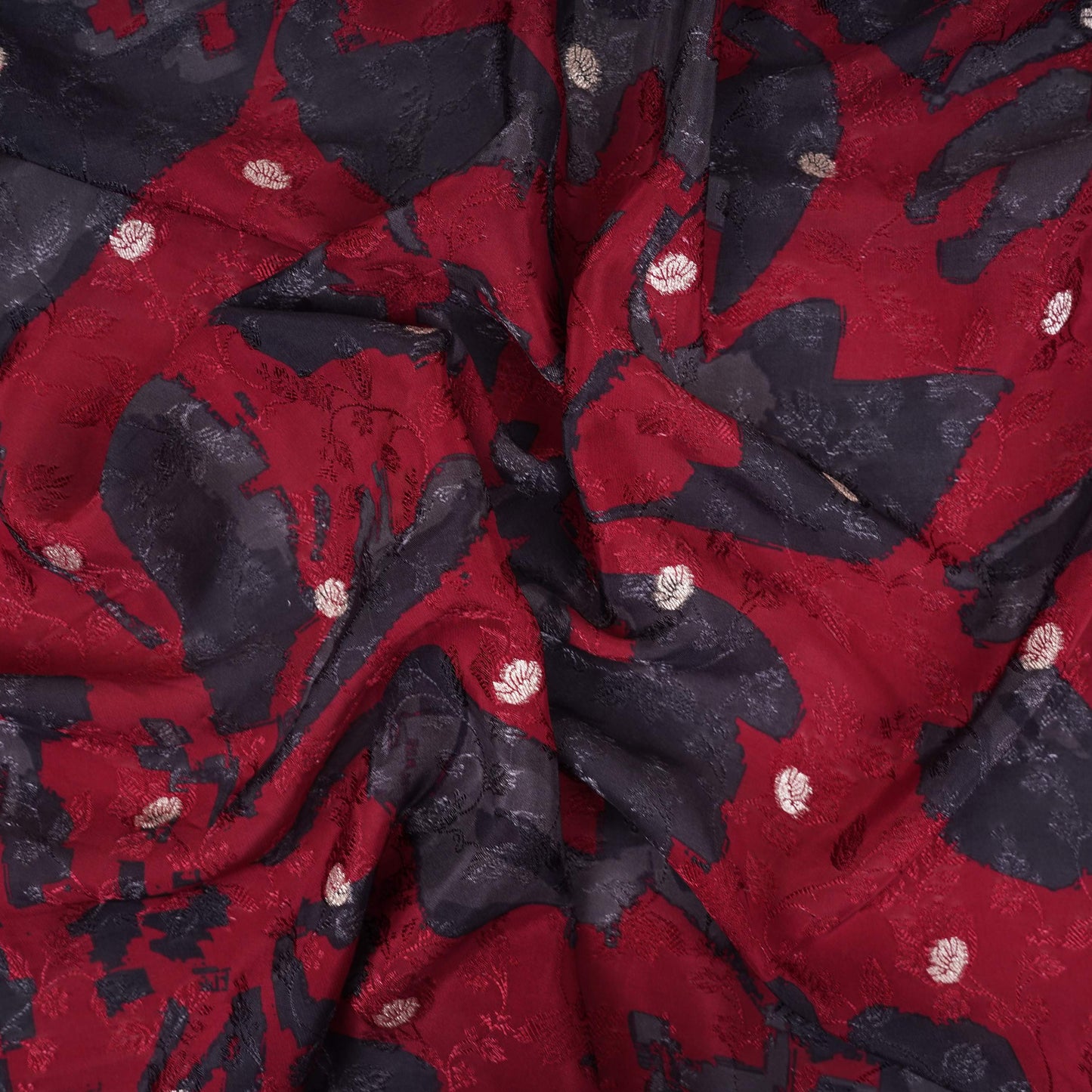 Maroon Abstract zari jacquard Pure Bemberg Crepe Fabric MTF-31807
