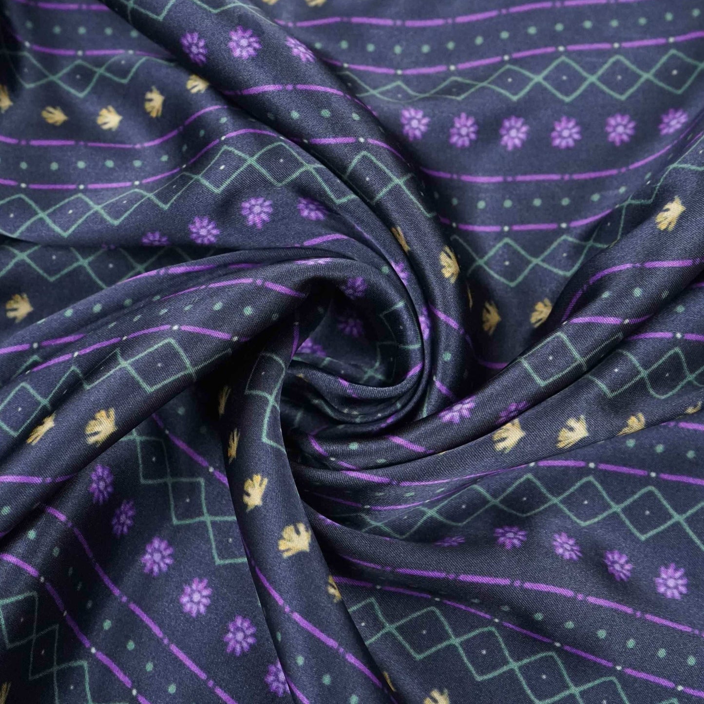 Midnight Navy Geometrical stripes Bemberg Modal Silk Fabric KTP-31398