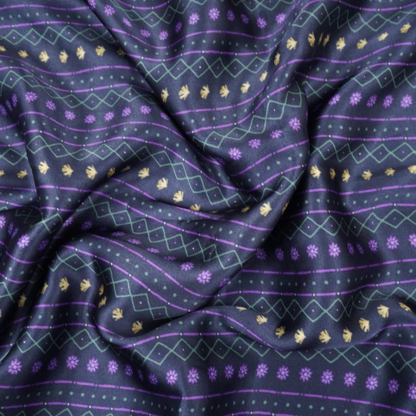Midnight Navy Geometrical stripes Bemberg Modal Silk Fabric KTP-31398