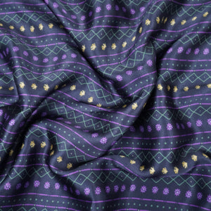 Midnight Navy Geometrical stripes Bemberg Modal Silk Fabric KTP-31398 - TradeUNO
