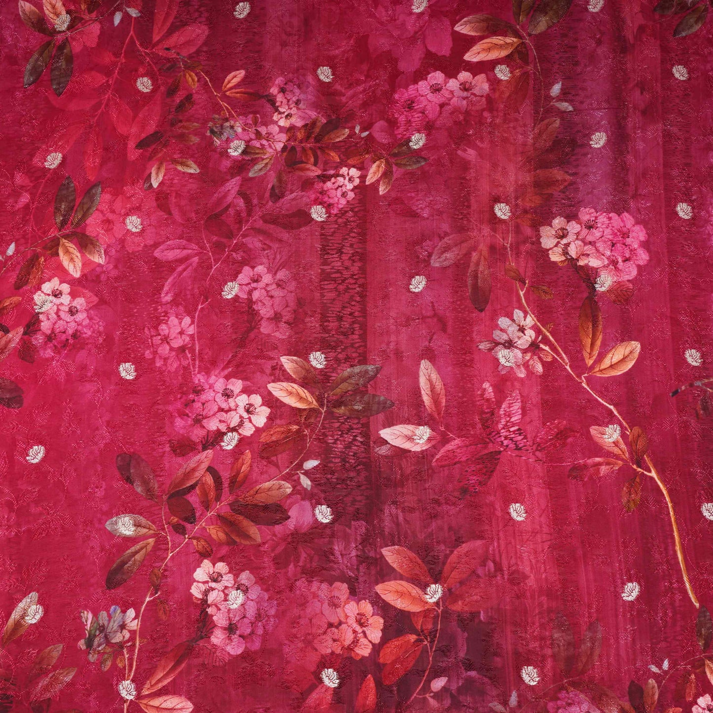 Magenta floral zari jacquard Pure Bemberg Crepe Fabric MTF-31813