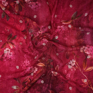 Magenta floral zari jacquard Pure Bemberg Crepe Fabric MTF-31813 - TradeUNO
