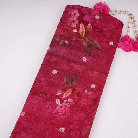 Magenta floral zari jacquard Pure Bemberg Crepe Fabric MTF-31813