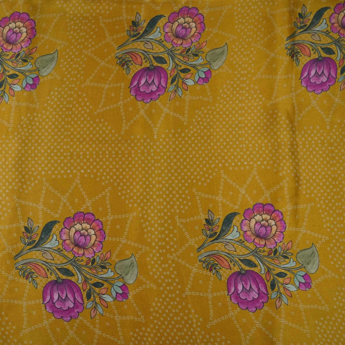 Mustard Kalamkari with Bandhani print Bemberg Modal Silk Fabric KTP-31390
