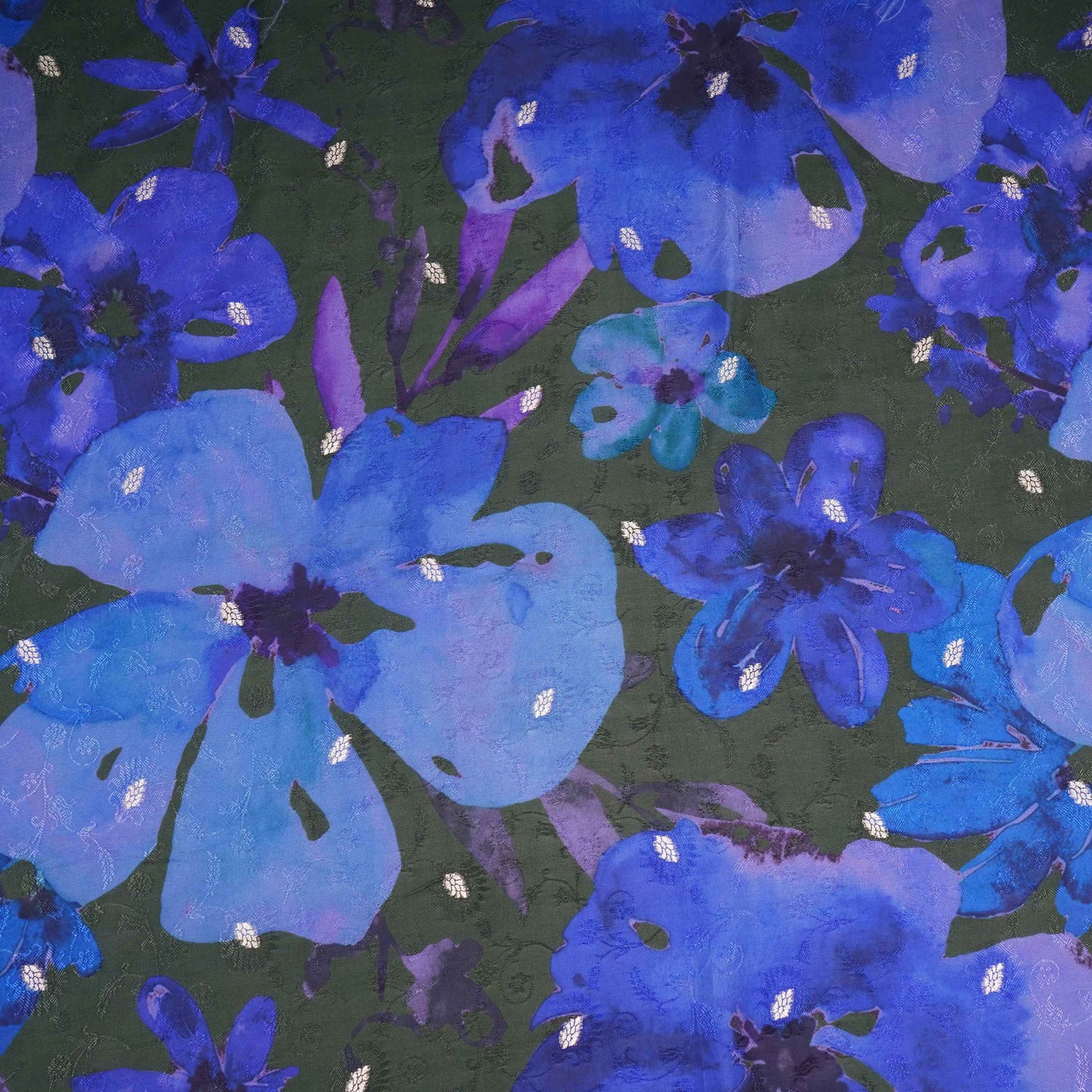 Bottle Green with Royal Blue Abstract zari jacquard Pure Bemberg Crepe Fabric MTF-31812