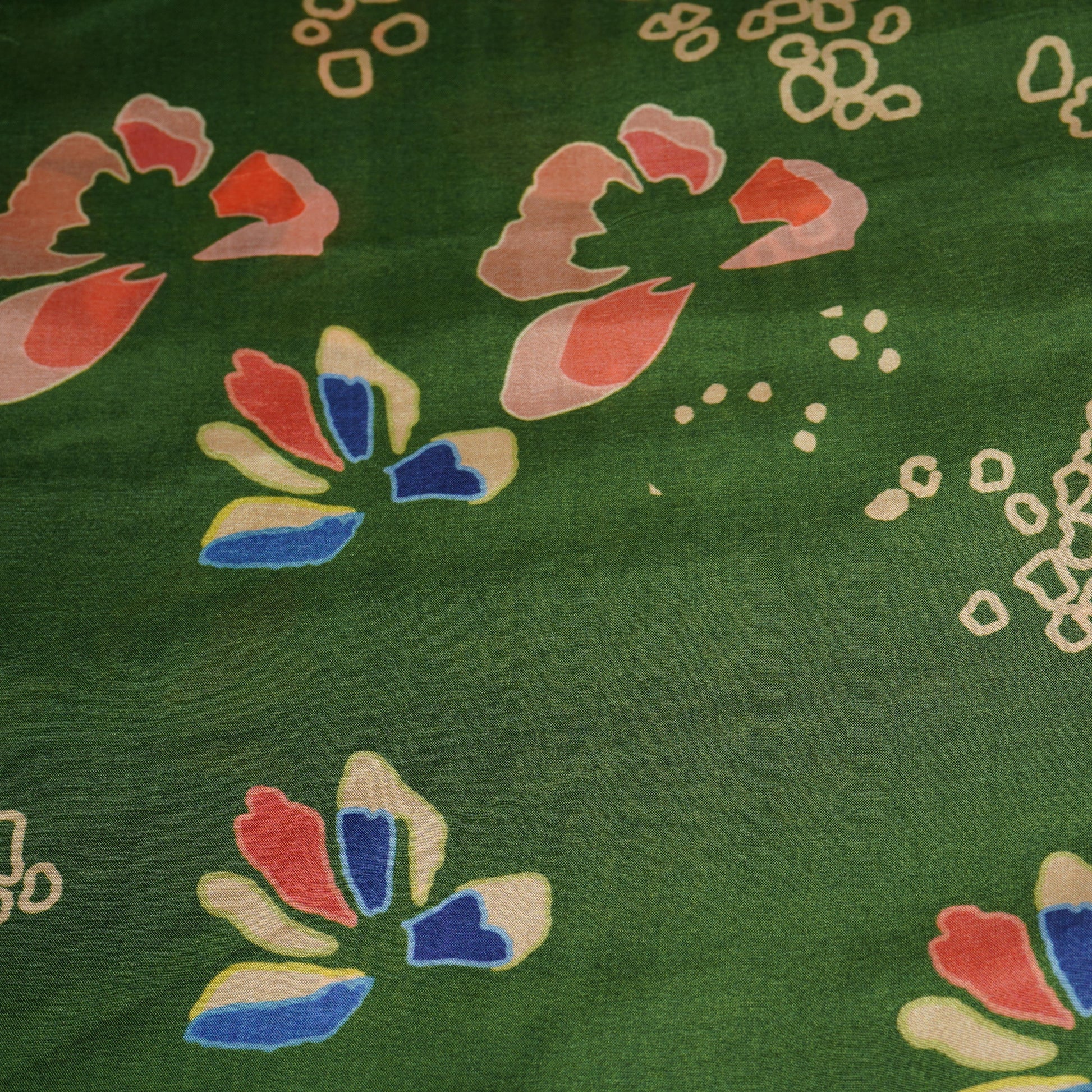Dark Green Abstarct Print Upada Silk Fabric 21081