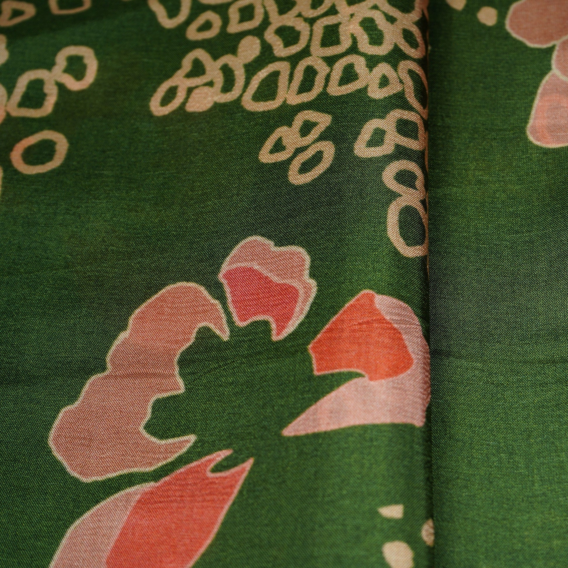 Dark Green Abstarct Print Upada Silk Fabric 21081