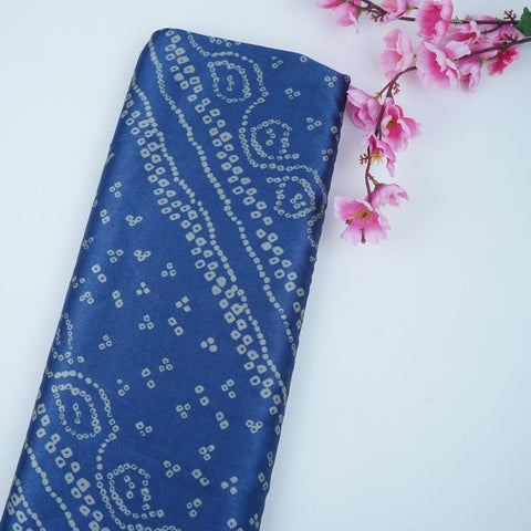 Denim Blue floral Bandhani Bemberg Modal Silk Fabric KTP-31429